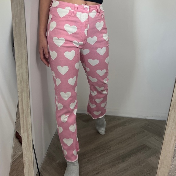 Lazy Oaf Denim - Lazy Oaf Pink Heart Jeans 24 some marks *